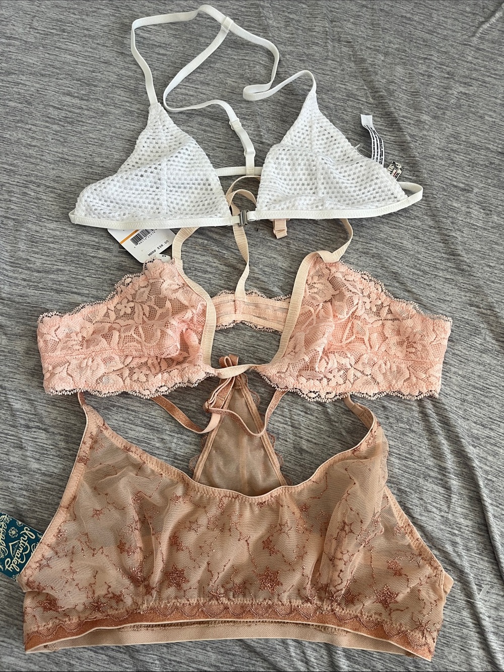 Free People | 3 Small size bundle Lace & Mesh Bralette Trio in White and Blush